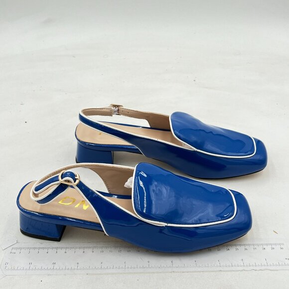 YDN Royal Blue Square Toe Block Low Heels Slingback Formal Loafer Dressy Shoes - Picture 4 of 8